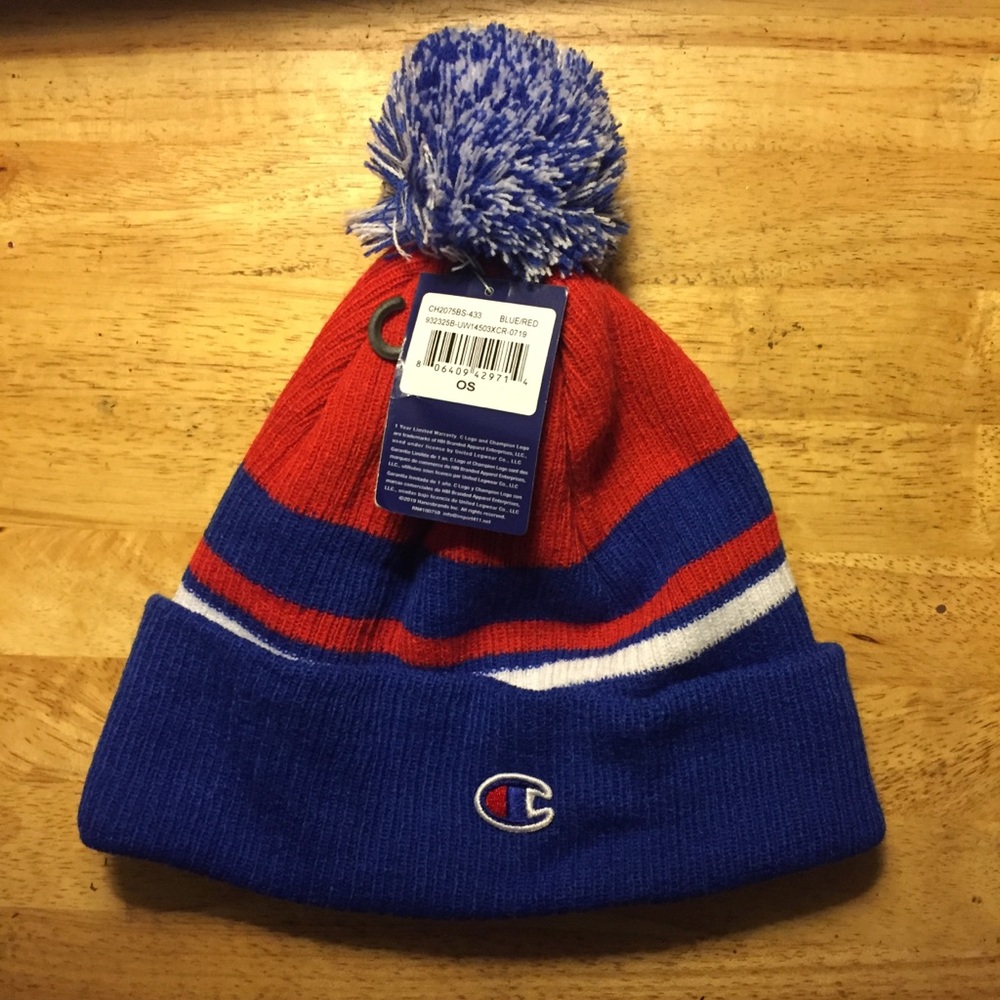 Champion Beanie Hat Blue Red Stripped New NWT